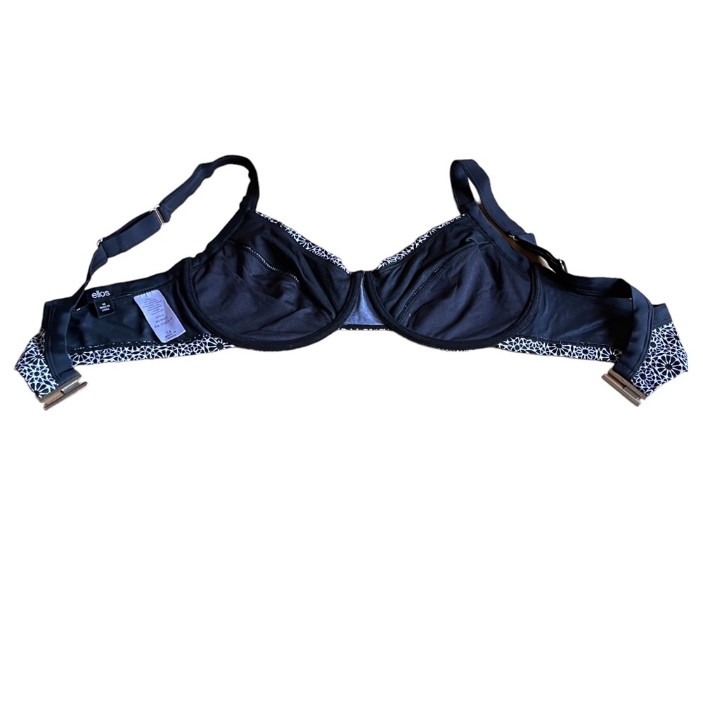 Ellos Bikini Swim Top Sz 14 Black White Boho Underwire Lined Full Coverage - Picture 6 of 8